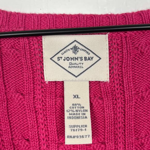 St. John's Bay Pink Long Sleeve V-Neck Cable Knit Sweater NWT Size XL - Picture 3 of 3